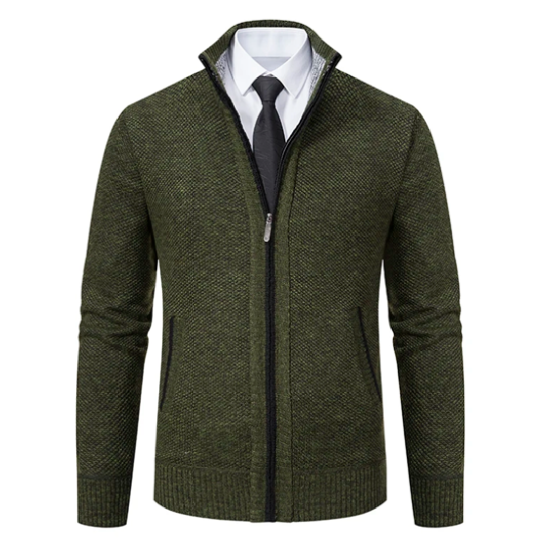 Casaco Esportivo Masculino de Lã com Zíper e Gola Alta