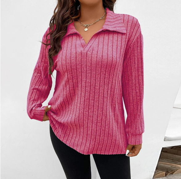 Camisa Feminina Plus Size c/ Gola de Lapela