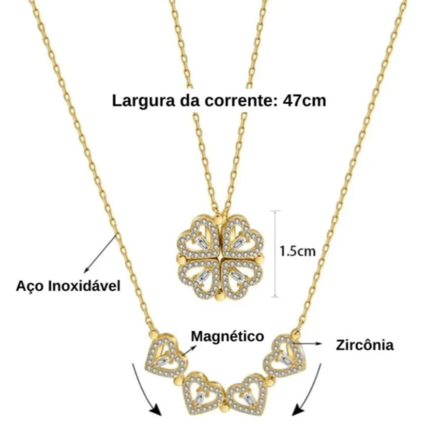 Colar Trevo de Coração Amor Eterno