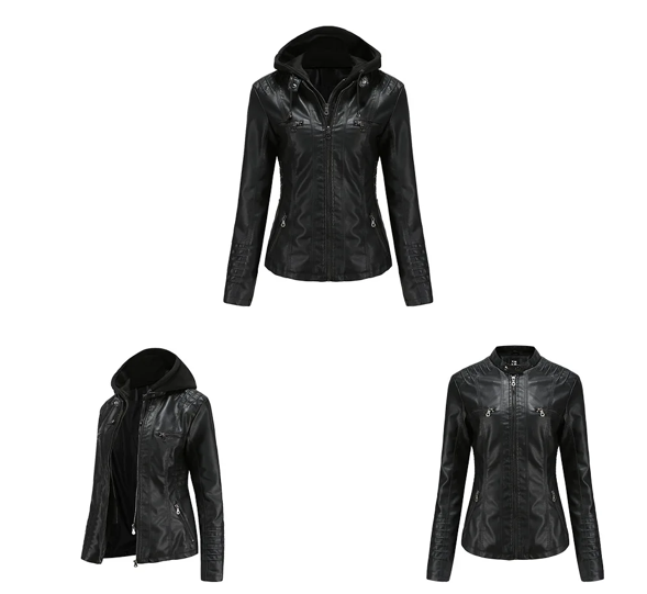 Jaqueta de Couro com Capuz Feminina Plus Size
