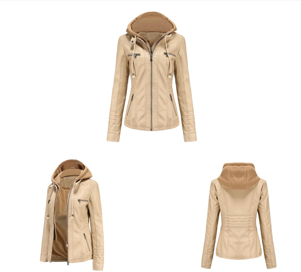 Jaqueta de Couro com Capuz Feminina Plus Size