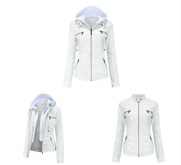 Jaqueta de Couro com Capuz Feminina Plus Size