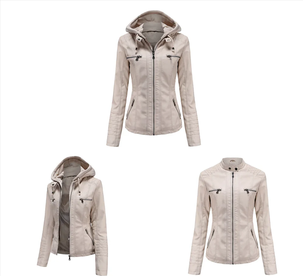 Jaqueta de Couro com Capuz Feminina Plus Size