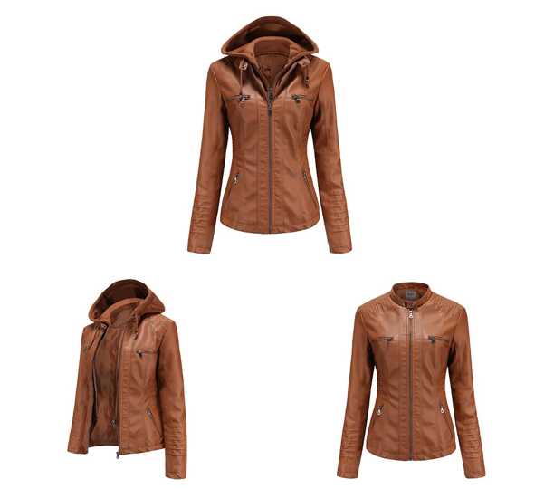 Jaqueta de Couro com Capuz Feminina Plus Size