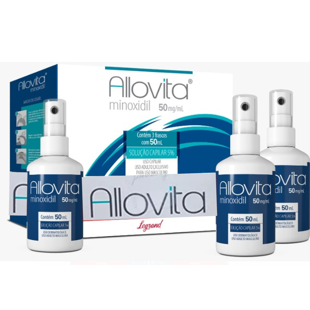 Minoxidil 5% Allovita 50ml São 4 Potes Tratamento para 4 Meses