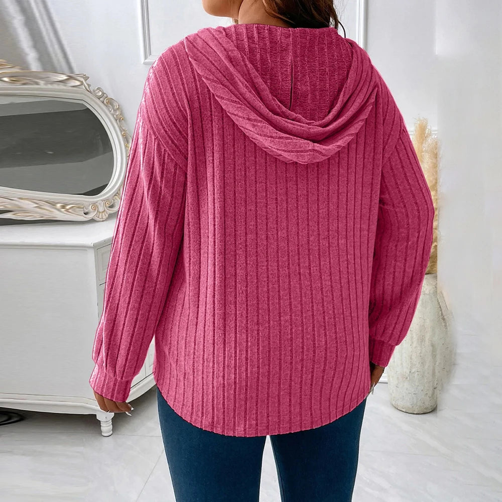 Pulôver feminino plus size, de manga comprida com capuz