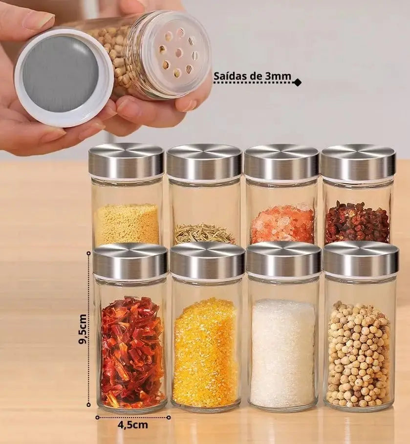 Porta Tempero Giratório Em Aço Inox - 12 Potes Vidro