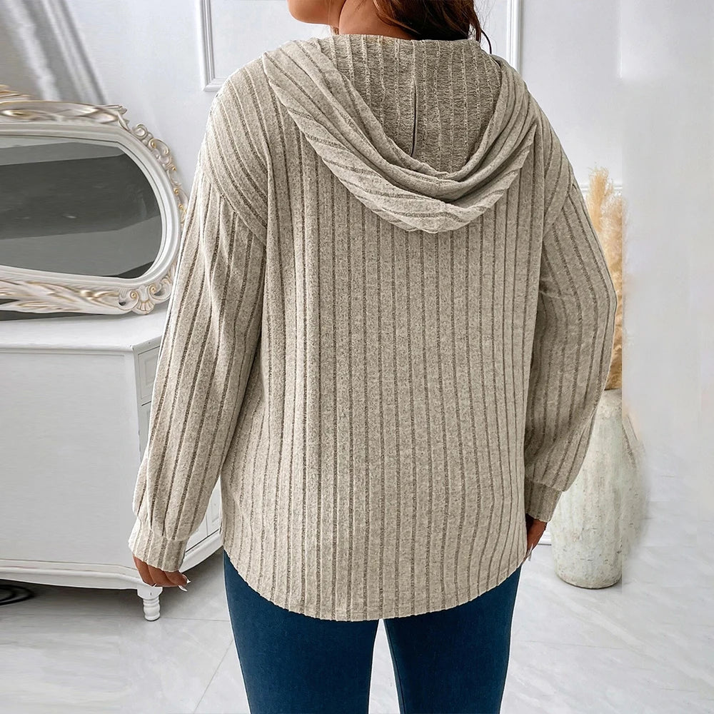Pulôver feminino plus size, de manga comprida com capuz