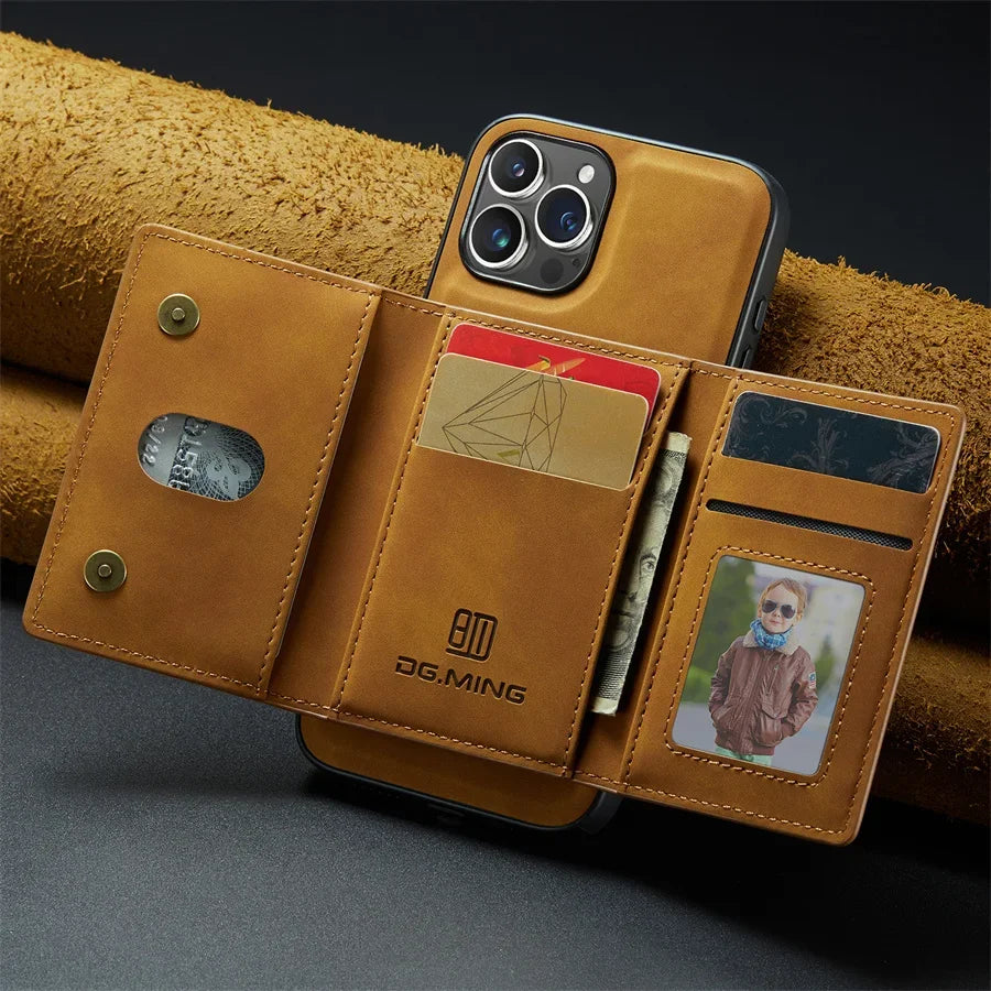 Capa Case de Couro Luxo para iPhone Ultra Fina Carteira Magnética 2 em 1