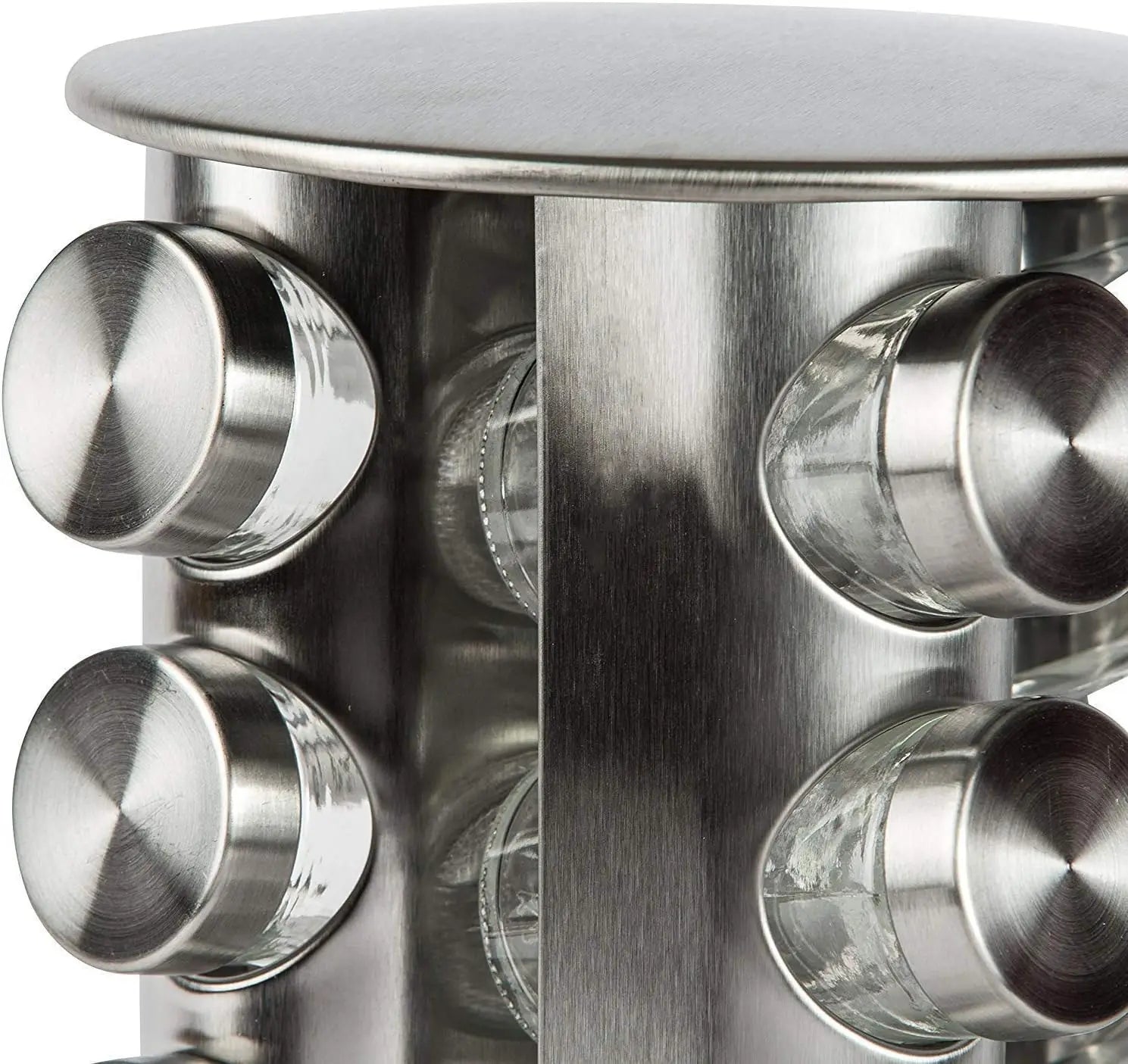 Porta Tempero Giratório Em Aço Inox - 12 Potes Vidro